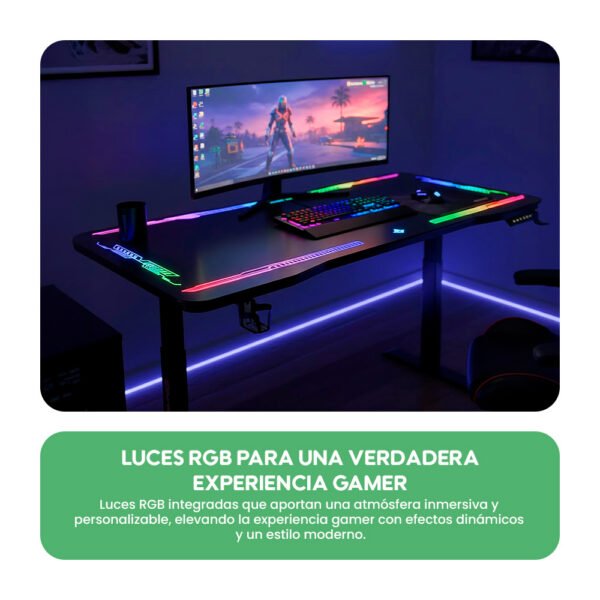 Escritorio Eléctrico Gamer Y109 Superficie de Vidrio Templado con Luces RGB y Altura Ajustable