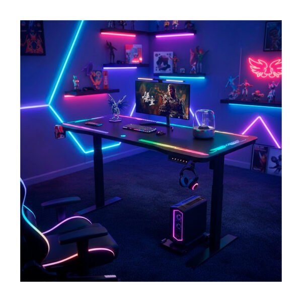 Escritorio Eléctrico Gamer Y109 Superficie de Vidrio Templado con Luces RGB y Altura Ajustable