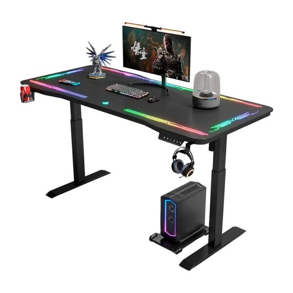 Escritorio Eléctrico Gamer Y109 Superficie de Vidrio Templado con Luces RGB y Altura Ajustable