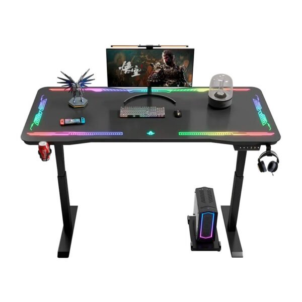 Escritorio Eléctrico Gamer Y109 Superficie de Vidrio Templado con Luces RGB y Altura Ajustable