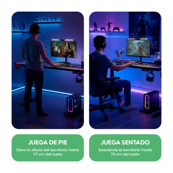Escritorio Eléctrico Gamer Y109 Superficie de Vidrio Templado con Luces RGB y Altura Ajustable