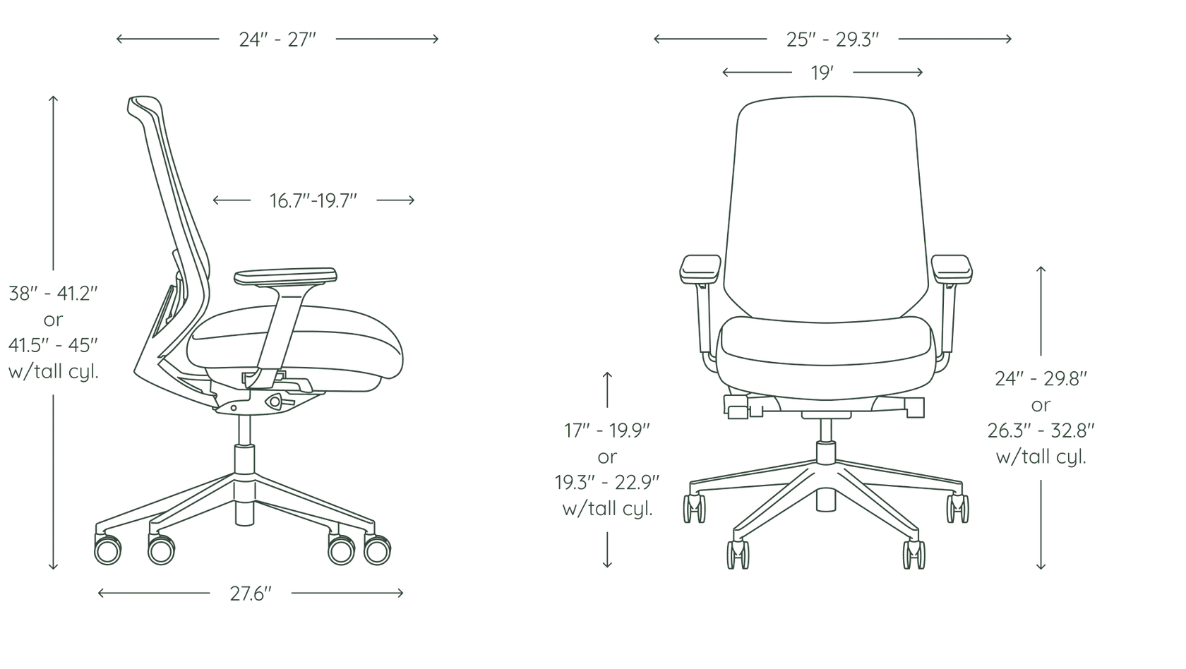 Silla Gamer Ergonómica Evox CT7014-RGB con Soporte Lumbar y Luces RGB — diagrama de dimensiones
