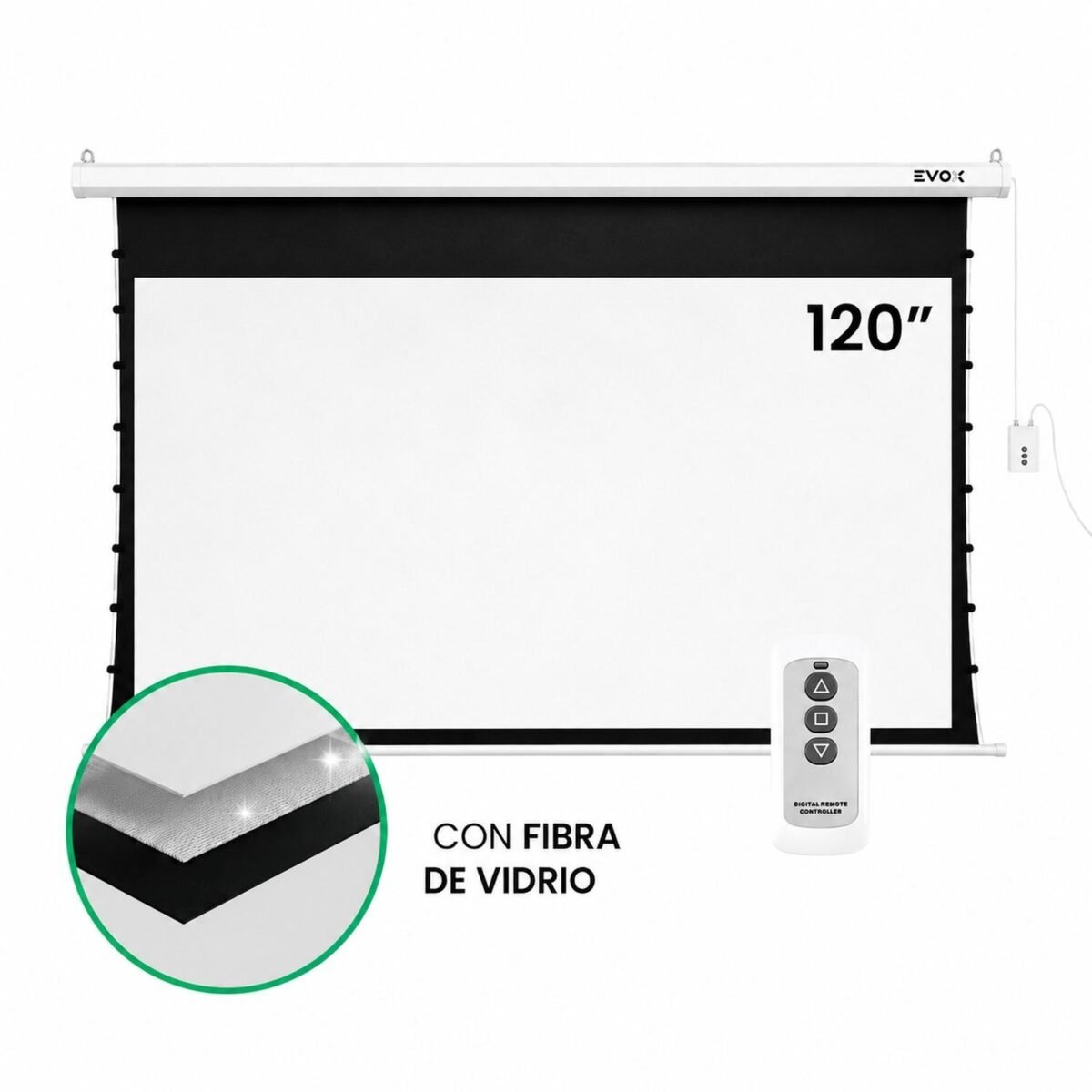 Ecran Eléctrico Tensionado Evox Pantalla de 120 Pulgadas con Fibra de Vidrio
