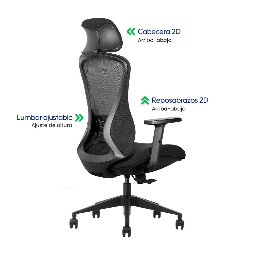 GK2-BH > Silla Ergonómica Ejecutiva Negra con Soporte Lumbar Regulable y Reclinación 120°