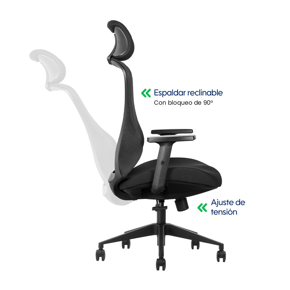 GK2-BH > Silla Ergonómica Ejecutiva Negra con Soporte Lumbar Regulable y Reclinación 120°