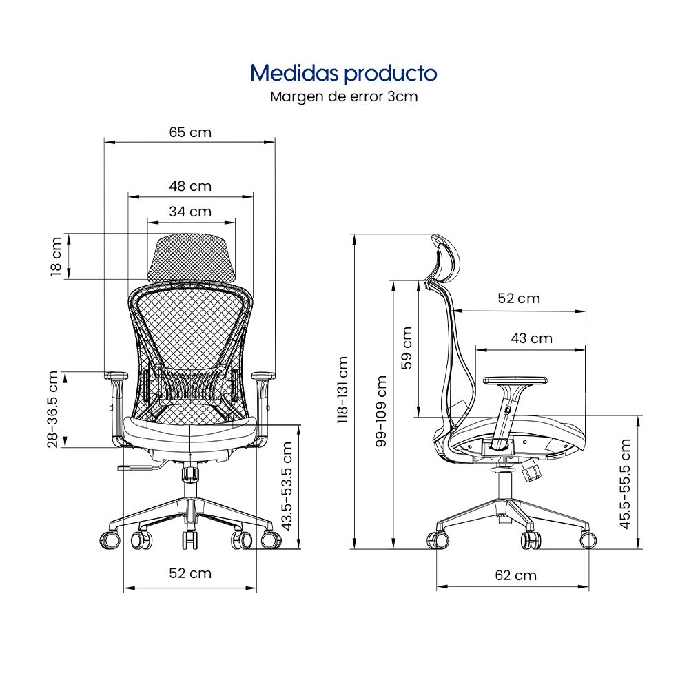 GK2-BH > Silla Ergonómica Ejecutiva Negra con Soporte Lumbar Regulable y Reclinación 120°