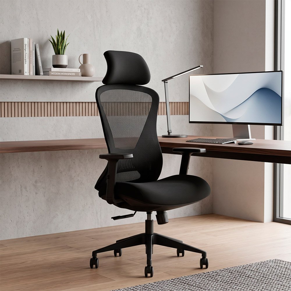 GK2-BH > Silla Ergonómica Ejecutiva Negra con Soporte Lumbar Regulable y Reclinación 120°