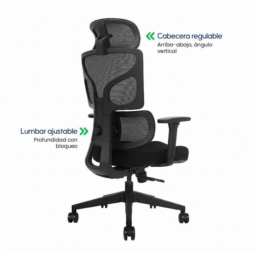 AERO > Silla de Oficina Ergonómica Silla Ejecutiva con Doble Soporte Lumbar y Asiento Deslizable