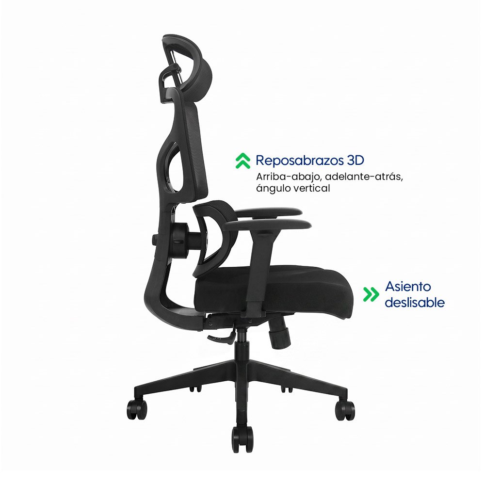 AERO > Silla de Oficina Ergonómica Silla Ejecutiva con Doble Soporte Lumbar y Asiento Deslizable