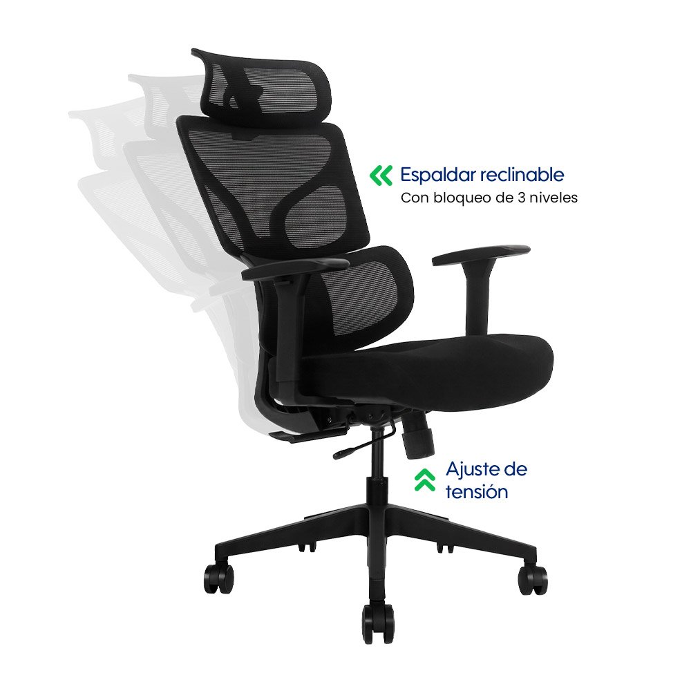 AERO > Silla de Oficina Ergonómica Silla Ejecutiva con Doble Soporte Lumbar y Asiento Deslizable