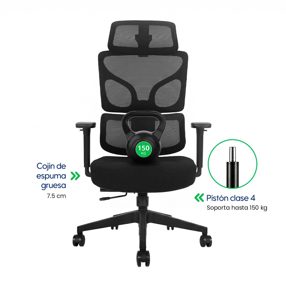 AERO > Silla de Oficina Ergonómica Silla Ejecutiva con Doble Soporte Lumbar y Asiento Deslizable