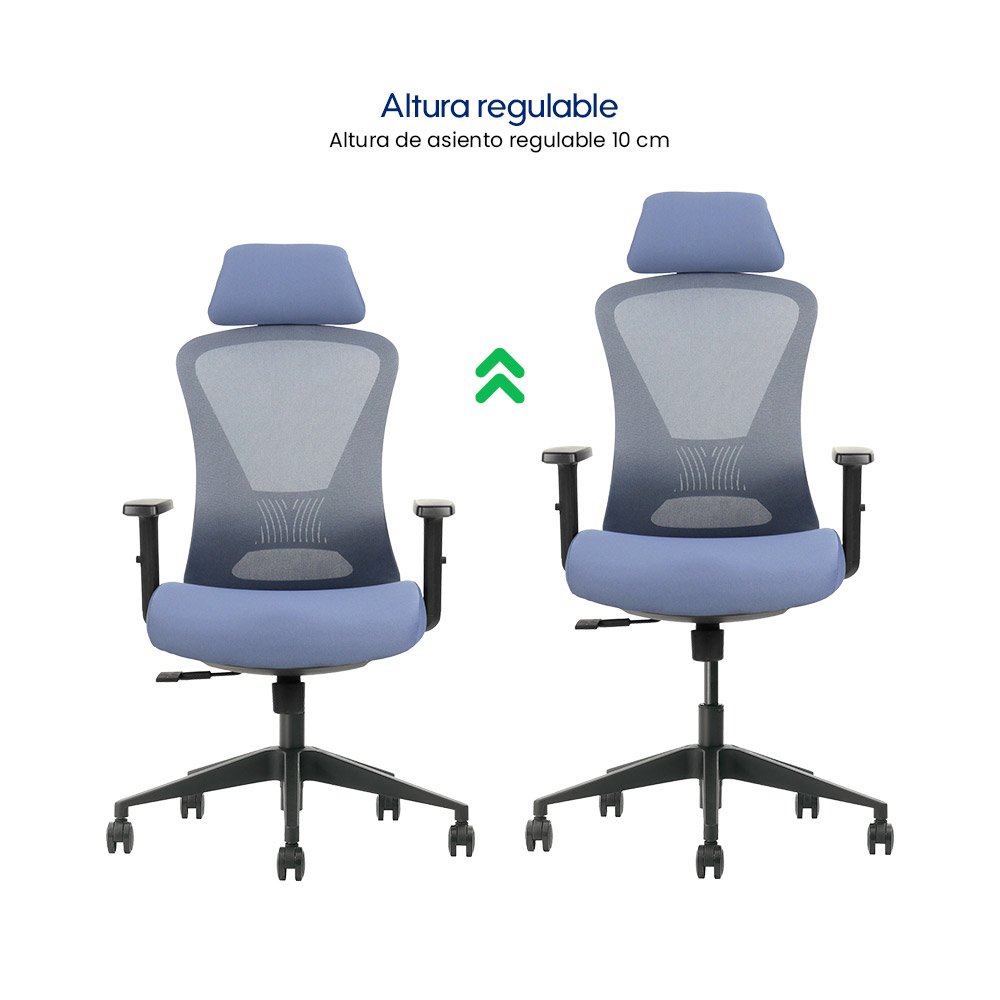 GK2 > Silla ergonómica ejecutiva azul con soporte lumbar regulable y reclinación 120°