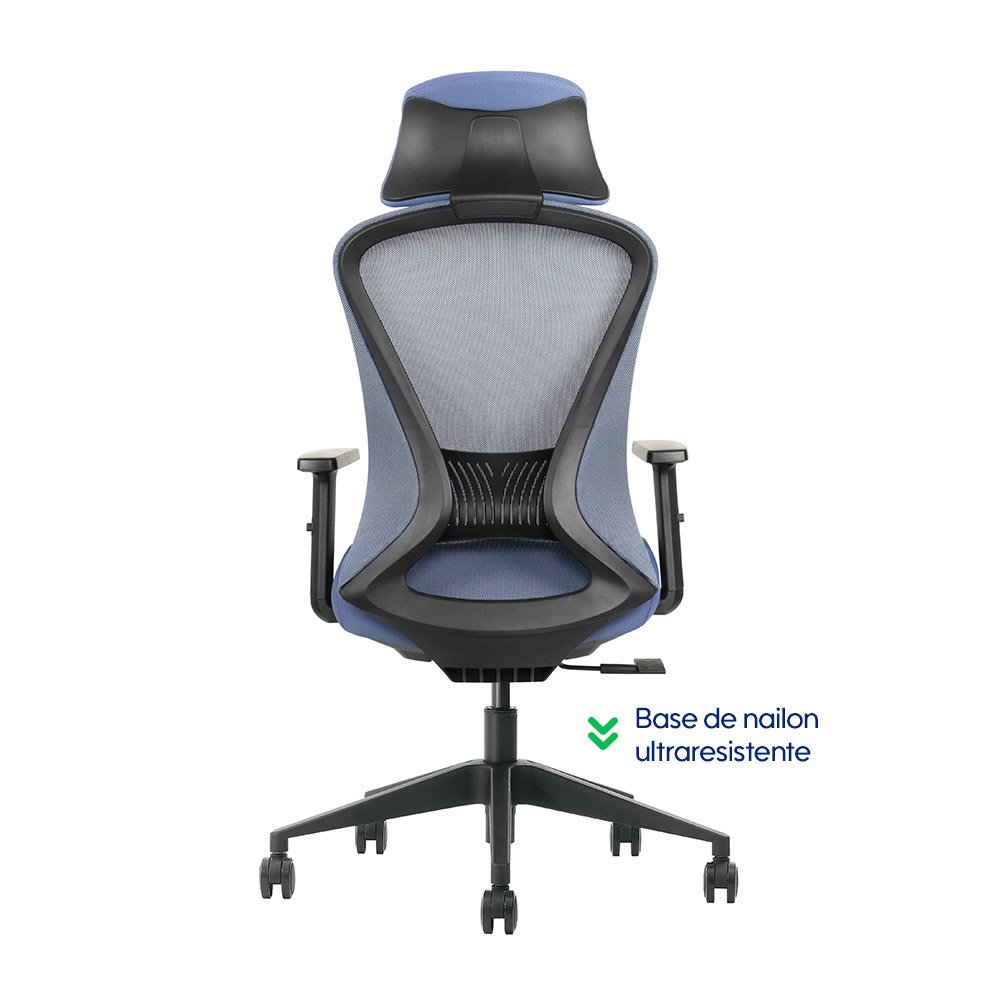 GK2 > Silla ergonómica ejecutiva azul con soporte lumbar regulable y reclinación 120°