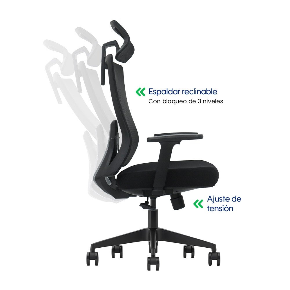 KORE > Silla Ergonómica Ejecutiva con Soporte Lumbar Ajustable y Reclinación Sincronizada