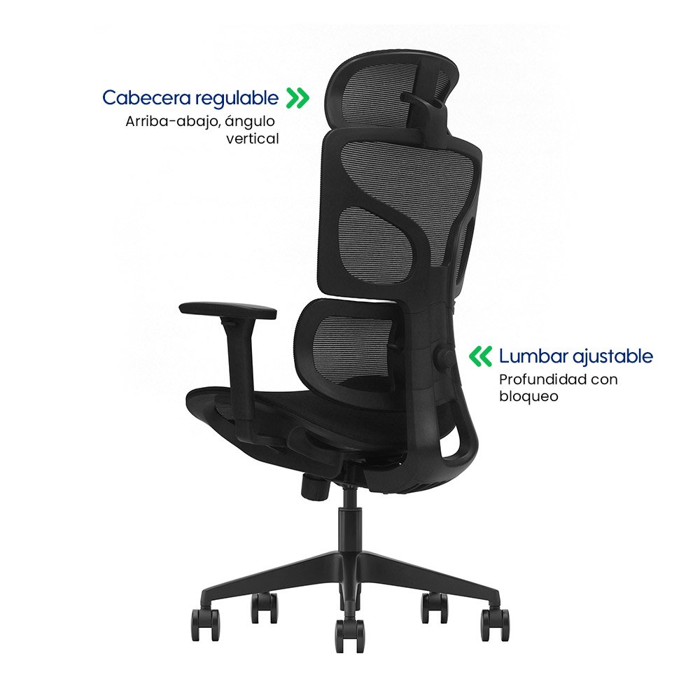 FLUX > Silla Ergonómica Ejecutiva Full Mesh con Doble Soporte Lumbar y Asiento Deslizante