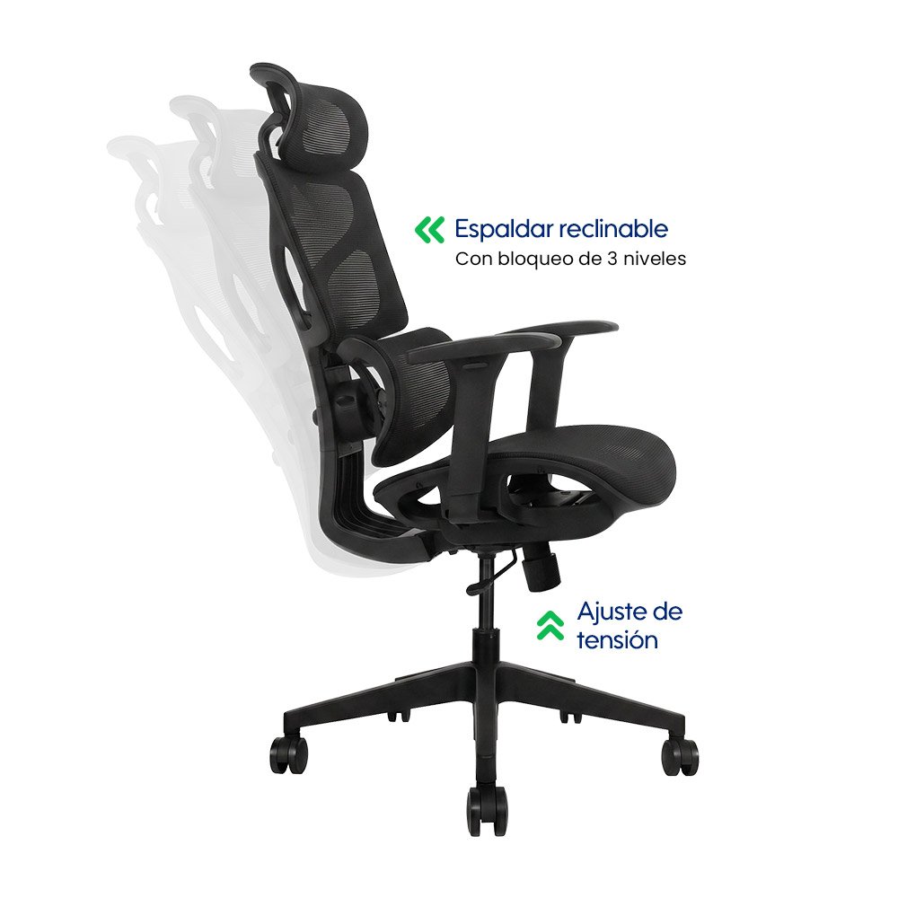 FLUX > Silla Ergonómica Ejecutiva Full Mesh con Doble Soporte Lumbar y Asiento Deslizante