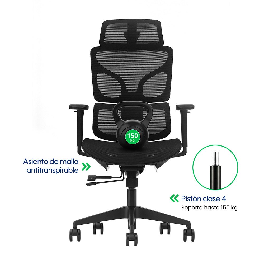FLUX > Silla Ergonómica Ejecutiva Full Mesh con Doble Soporte Lumbar y Asiento Deslizante