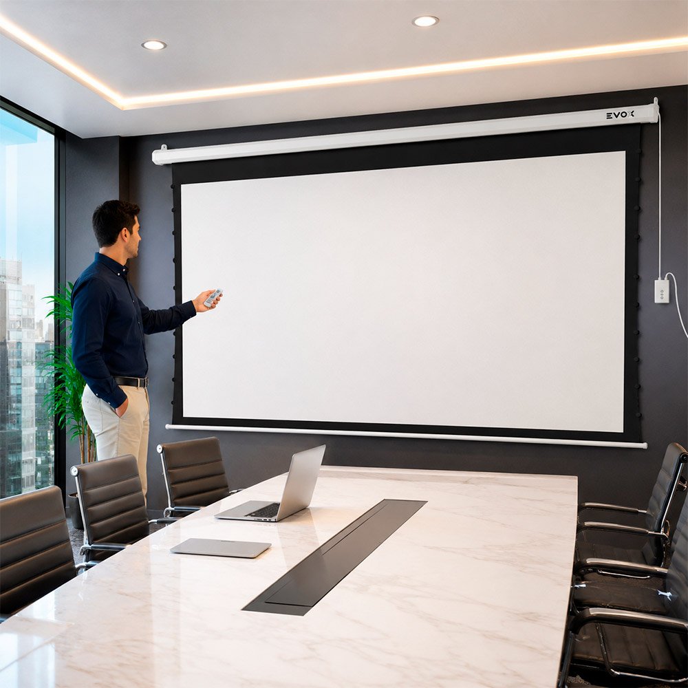 Ecran Eléctrico Tensionado Evox Pantalla de 120 Pulgadas con Fibra de Vidrio