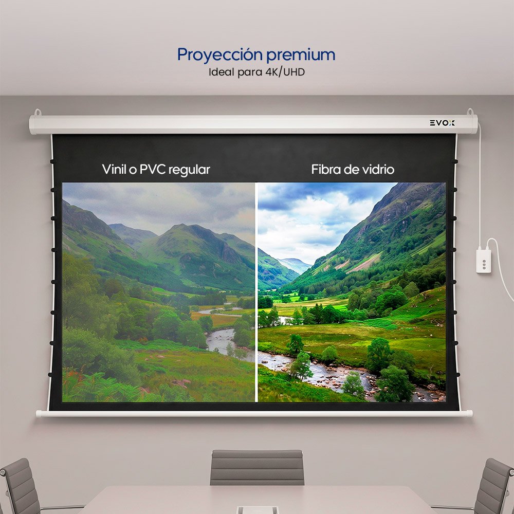 Ecran Eléctrico Tensionado Evox Pantalla de 120 Pulgadas con Fibra de Vidrio