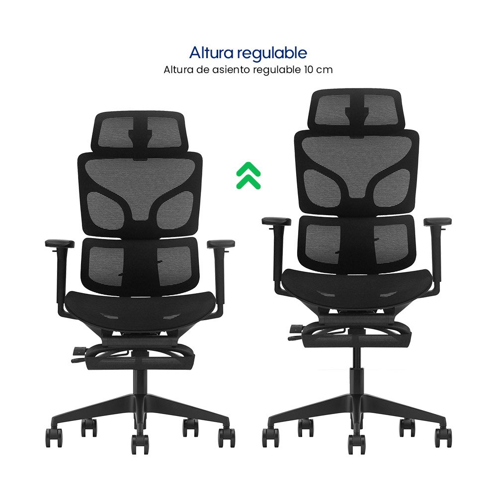 Flux > Silla Ergonómica Ejecutiva Full Mesh con Doble Soporte Lumbar y Reposapiés