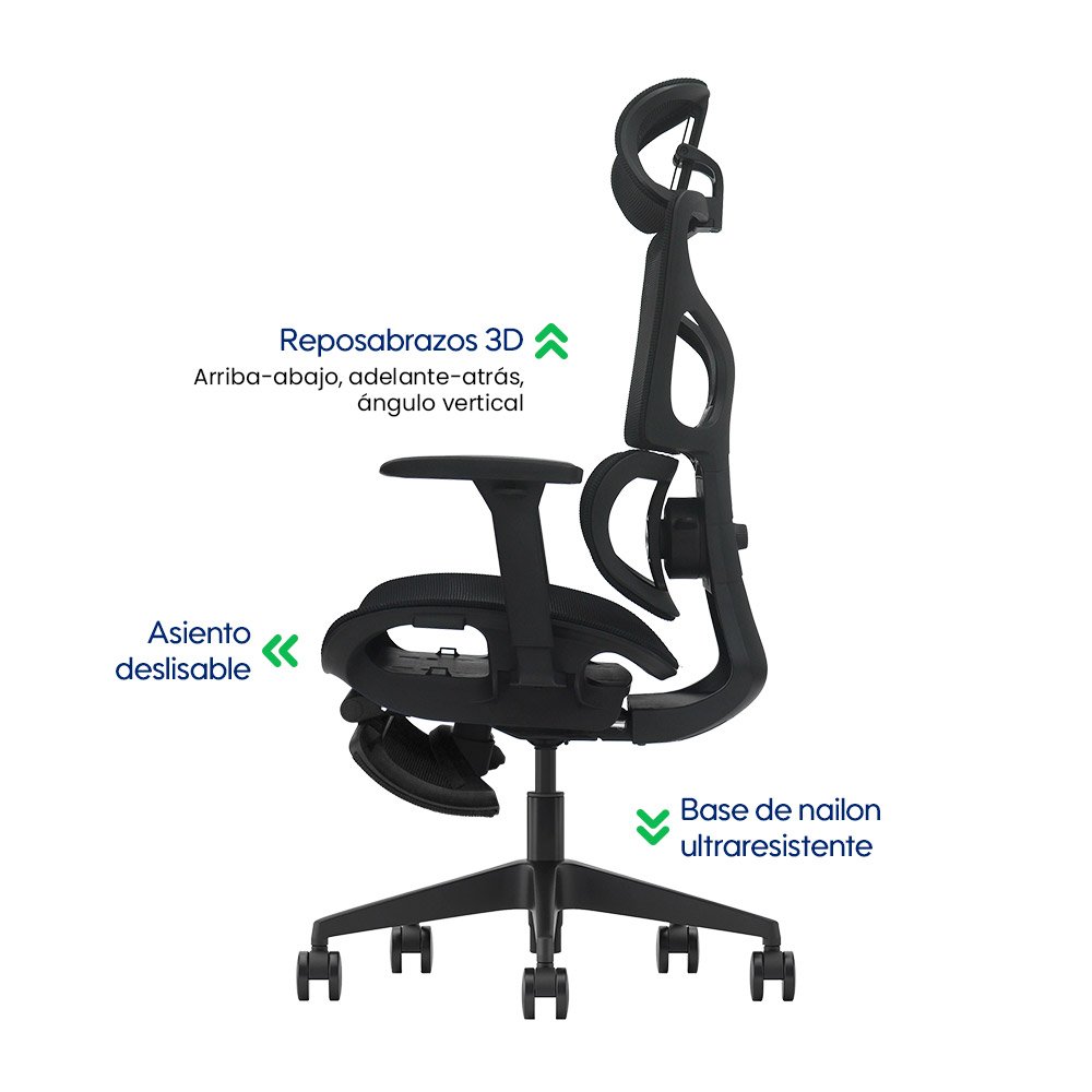 Flux > Silla Ergonómica Ejecutiva Full Mesh con Doble Soporte Lumbar y Reposapiés