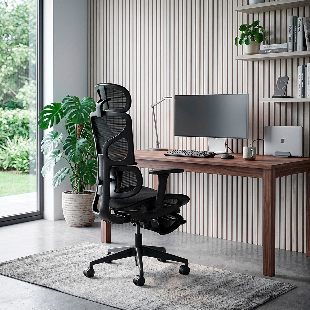 Flux > Silla Ergonómica Ejecutiva Full Mesh con Doble Soporte Lumbar y Reposapiés