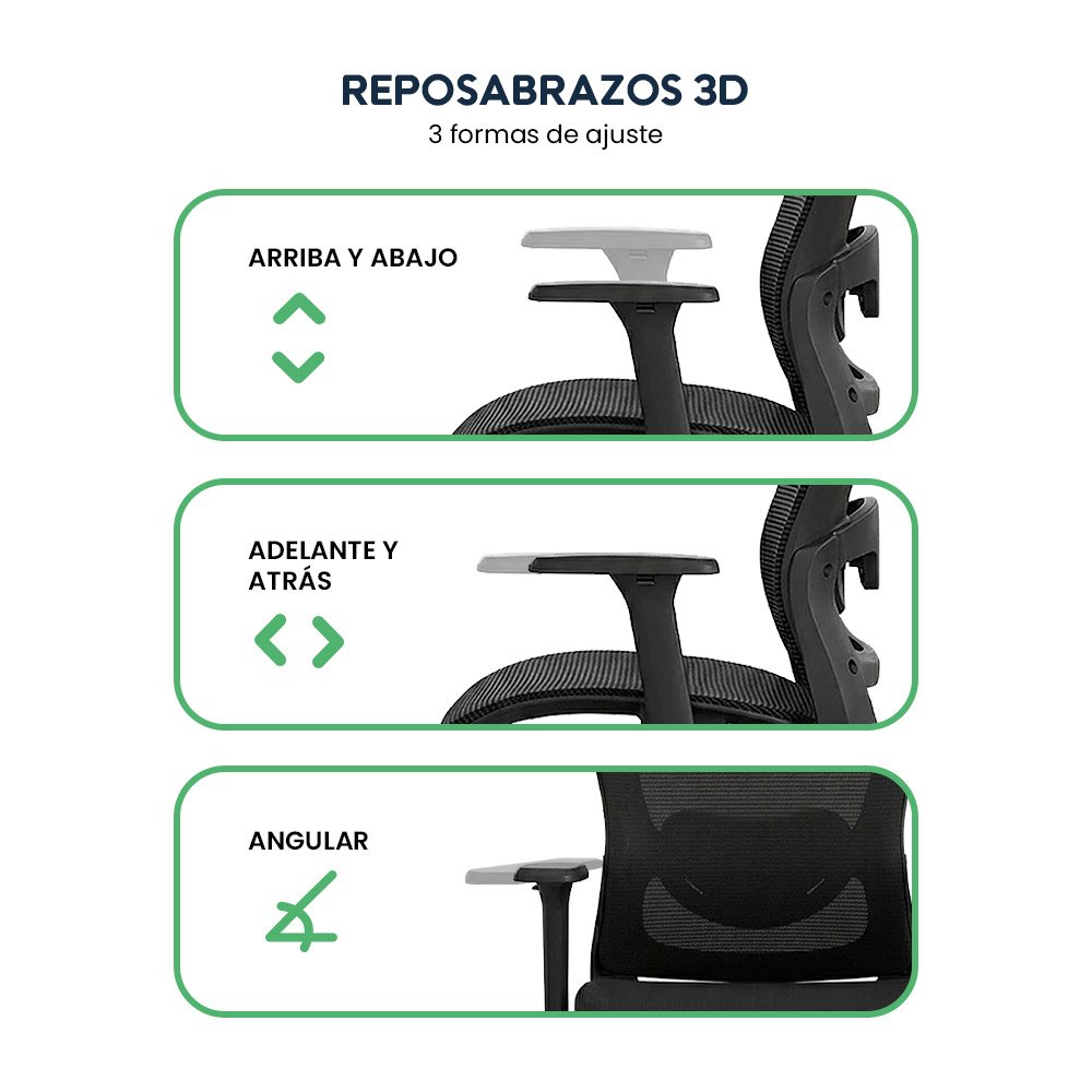 Silla de Oficina Ergonómica Evox Advance E8-BR Negro con Reposapiés