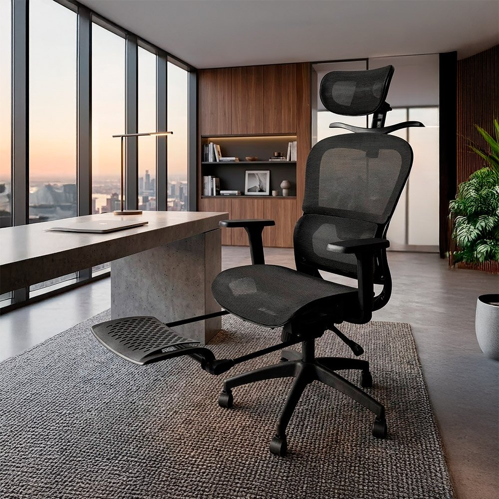 Silla de Oficina Ergonómica Evox Advance E8-BR Negro con Reposapiés