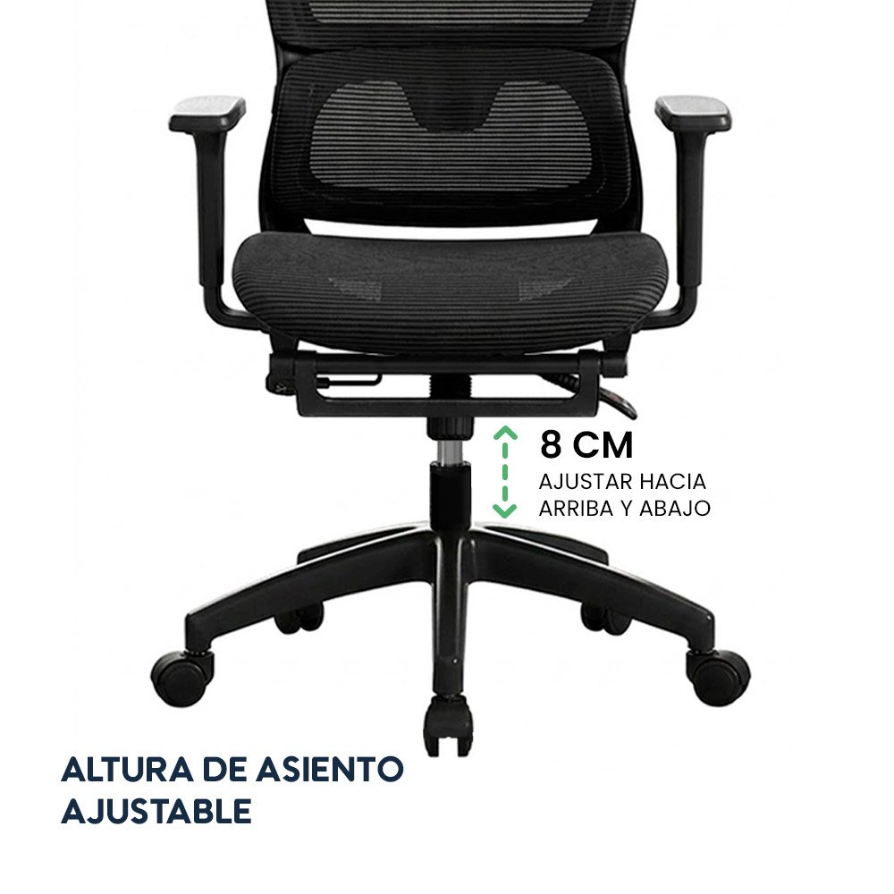 Silla de Oficina Ergonómica Evox Advance E8-BR Negro con Reposapiés