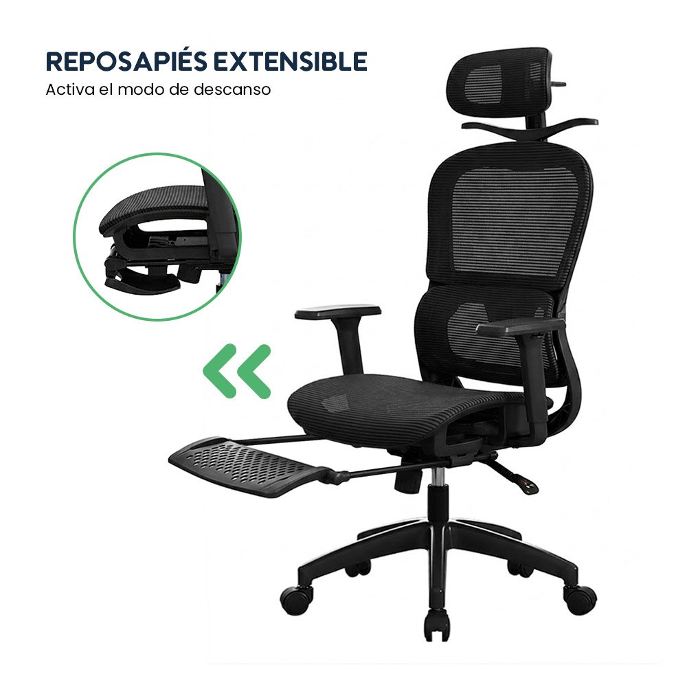 Silla de Oficina Ergonómica Evox Advance E8-BR Negro con Reposapiés