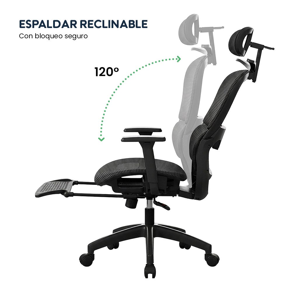 Silla de Oficina Ergonómica Evox Advance E8-BR Negro con Reposapiés