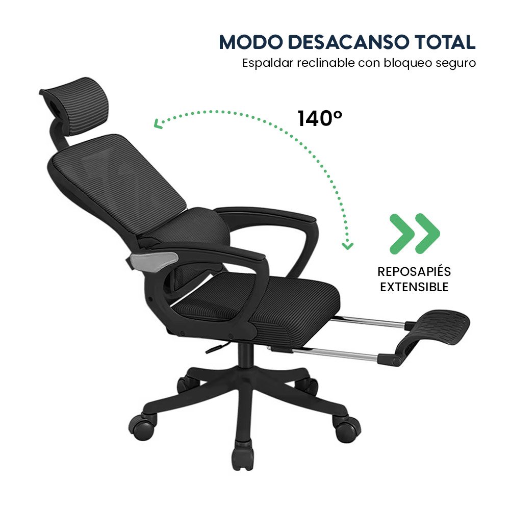 Silla de Oficina Ergonómica Evox One E3-R (CT258) con Soporte Lumbar y Reposapiés