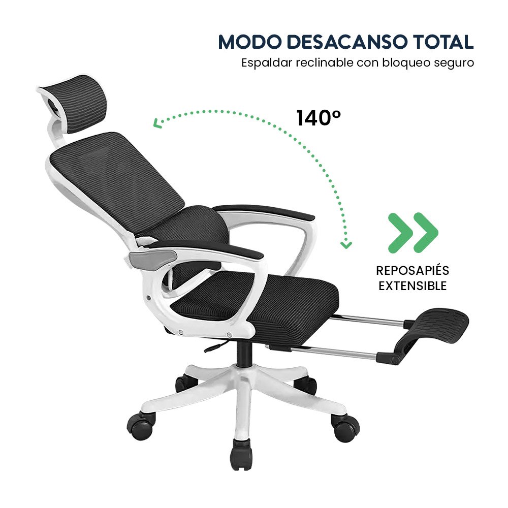Silla de Oficina Ergonómica Evox One E3-WR (CT258) con Soporte Lumbar y Reposapiés