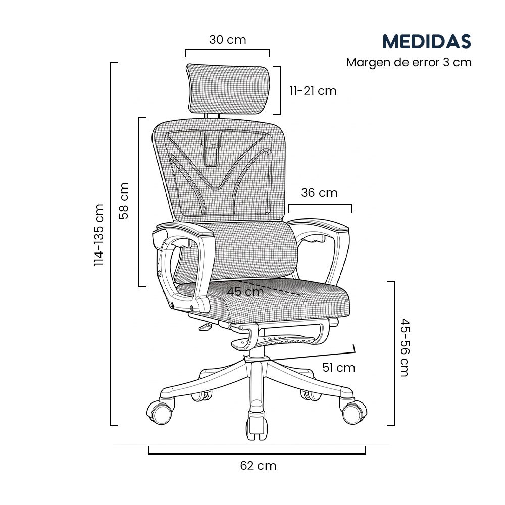 Silla de Oficina Ergonómica Evox One E3-WR (CT258) con Soporte Lumbar y Reposapiés