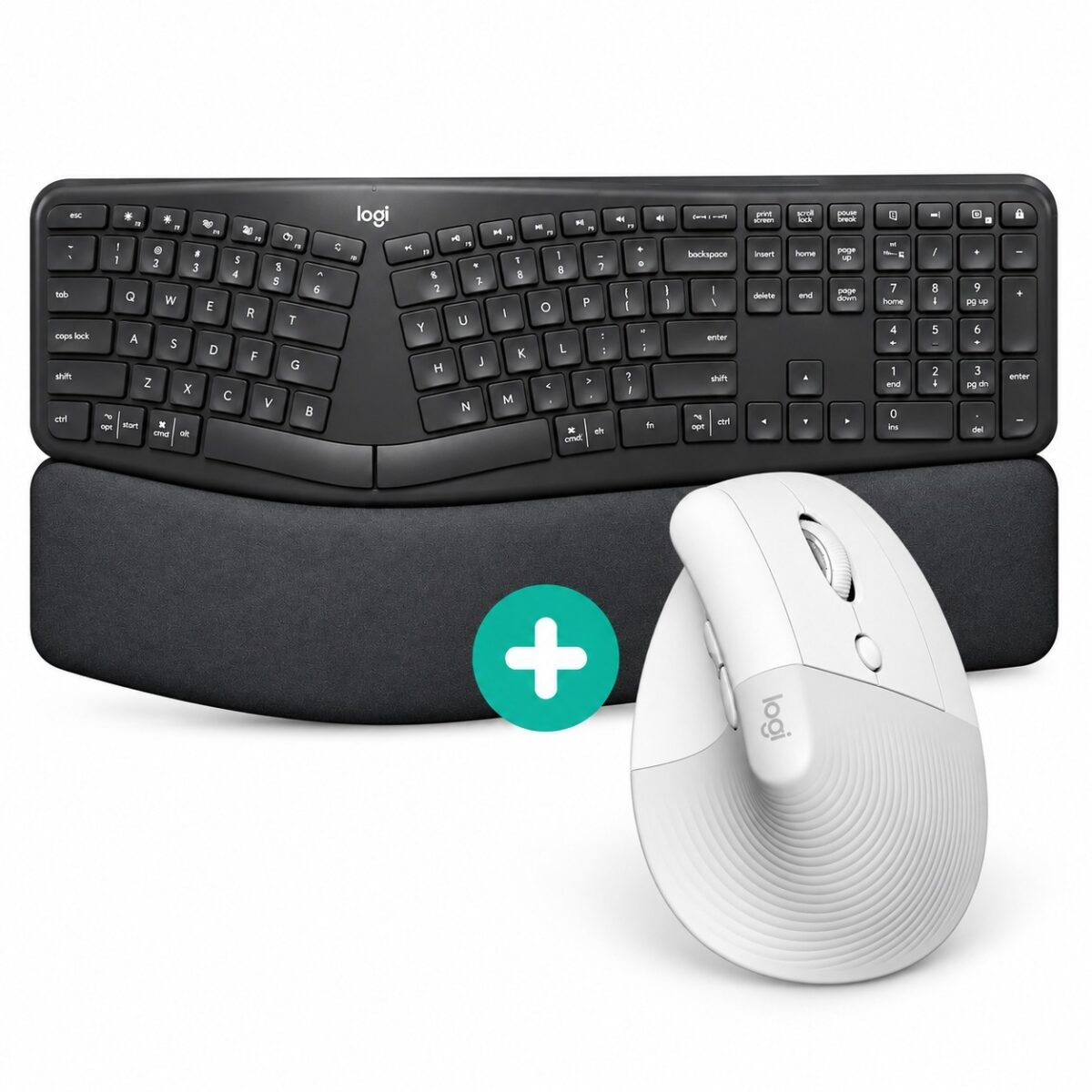 Combo Logitech Teclado K860 Ergo Wireless + Mouse Ergonómico Lift Blanco