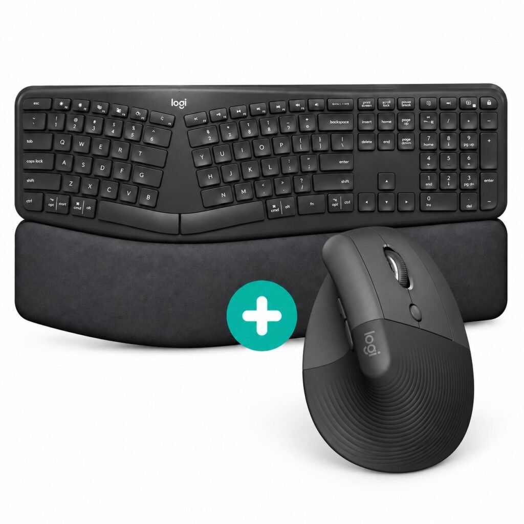 Combo Logitech Teclado K860 Ergo Wireless + Mouse Ergonómico Lift Negro